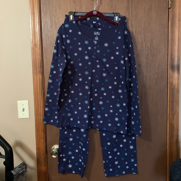 Women's Navy Blue Snowflake Pajama Set - Picture 1 of 7